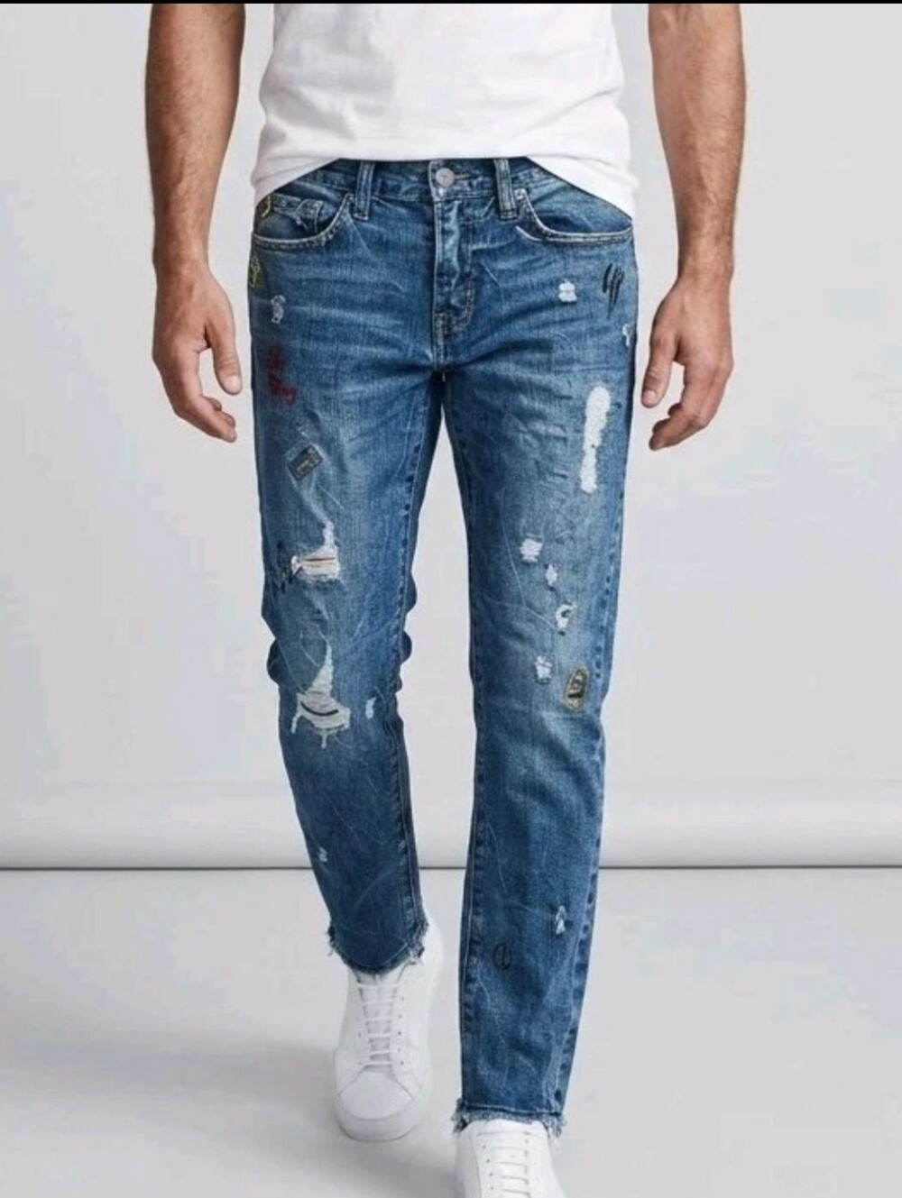 American Eagle Jeans Mens 30x30 Blue Denim Skinny Raw Hem Distressed Streetwear